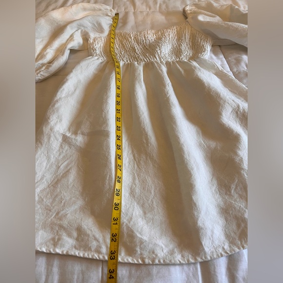 Tuckernuck 100% Linen Annie Smocked Dress Large Cream Puff Sleeve Mini Bridal - Picture 11 of 12